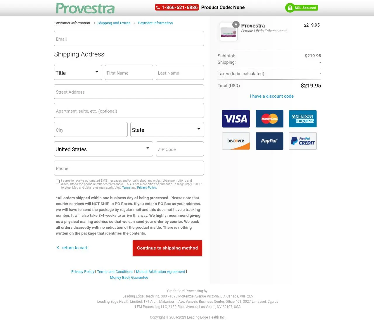 Provestra - Order Page